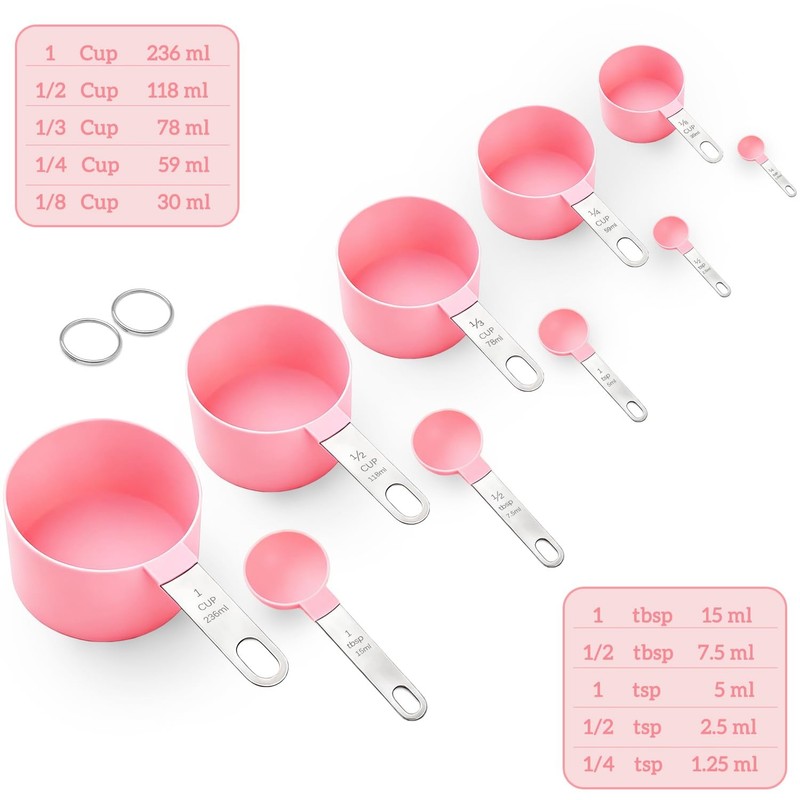 Pink Stackable 10-Pc Measuring Cups & Spoons Set, Stainless Steel Handles gallery