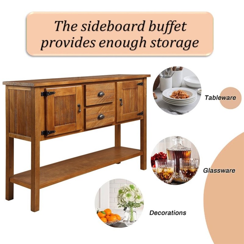 46" Solid Wood Sideboard, 2 Drawers & Cabinets with Bottom Shelf gallery