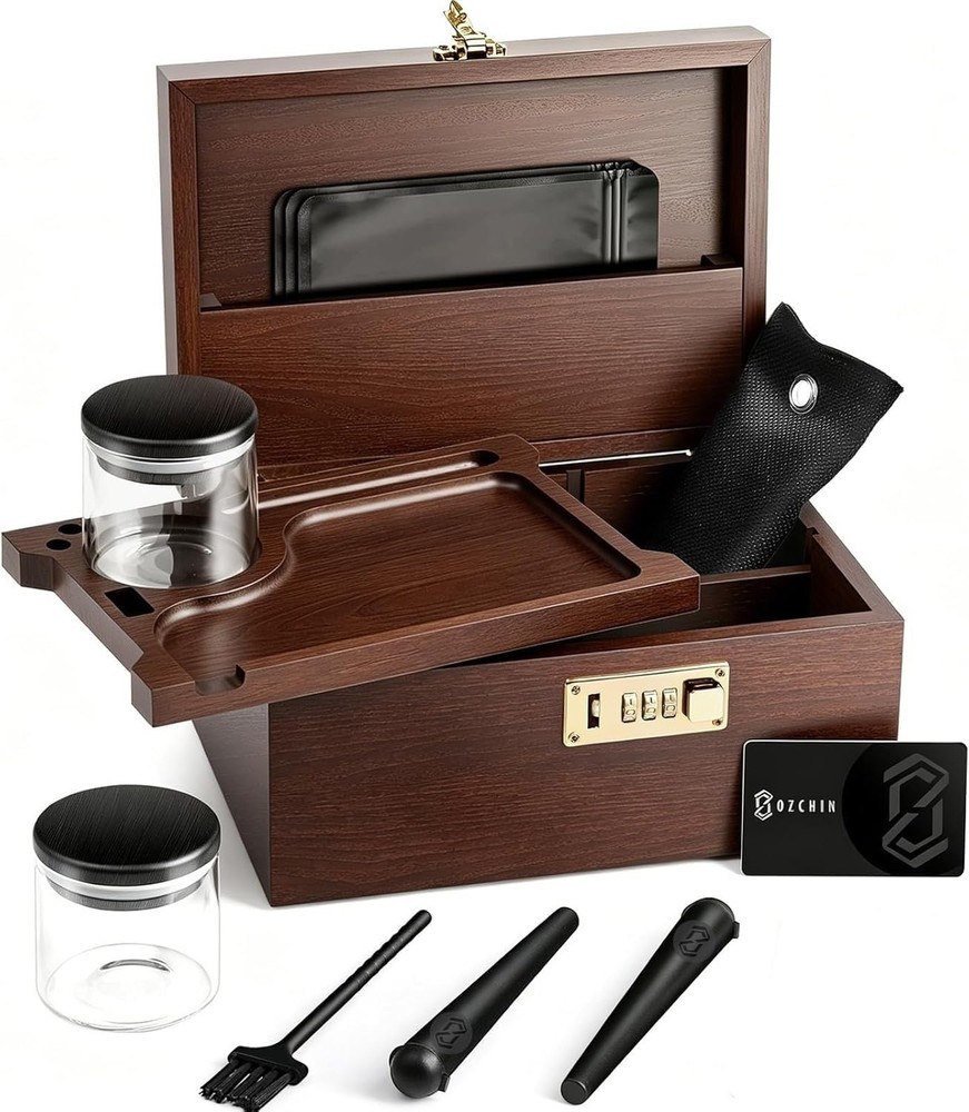 Large Bamboo Storage Box with Combination Lock Decorative Organizer for Home and