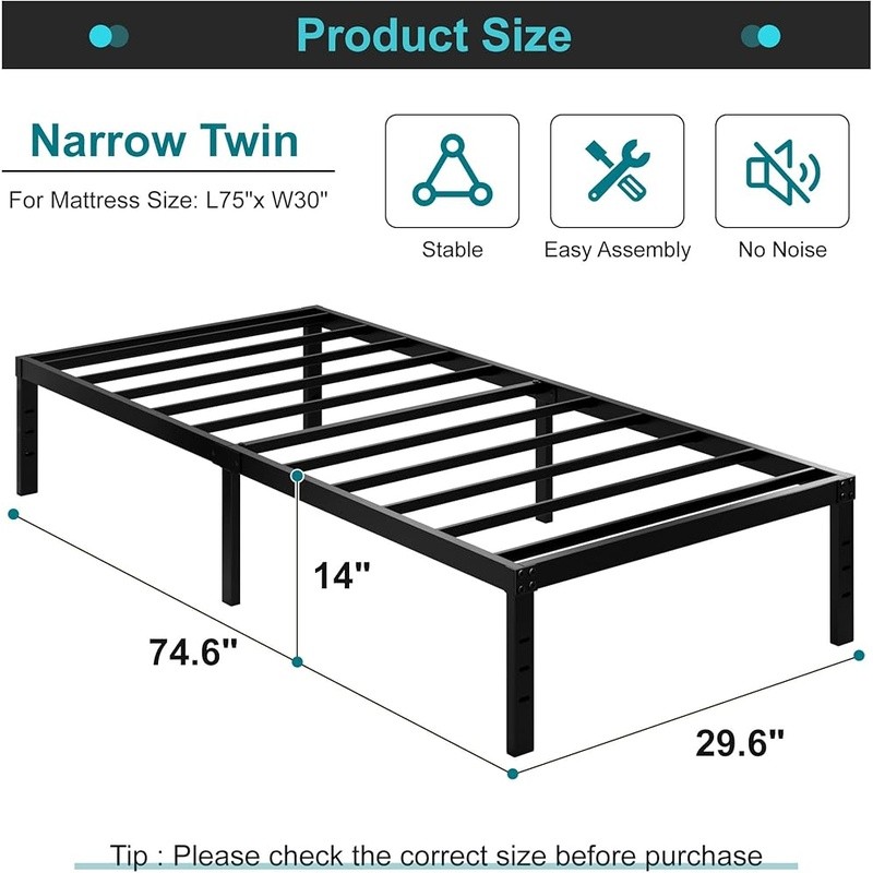 Metal Bed Frame Squeak Resistant Easy Assembly Underbed Storage Headboard Fit US gallery