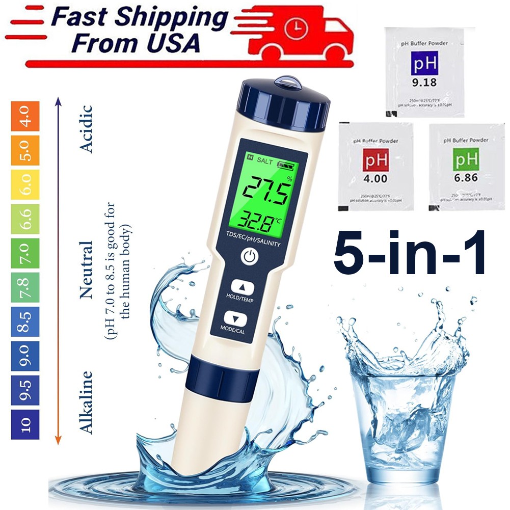 5 In 1 Digital Water Quality Meter Tester Tool PH/TDS/EC/Salinity/Temperature gallery