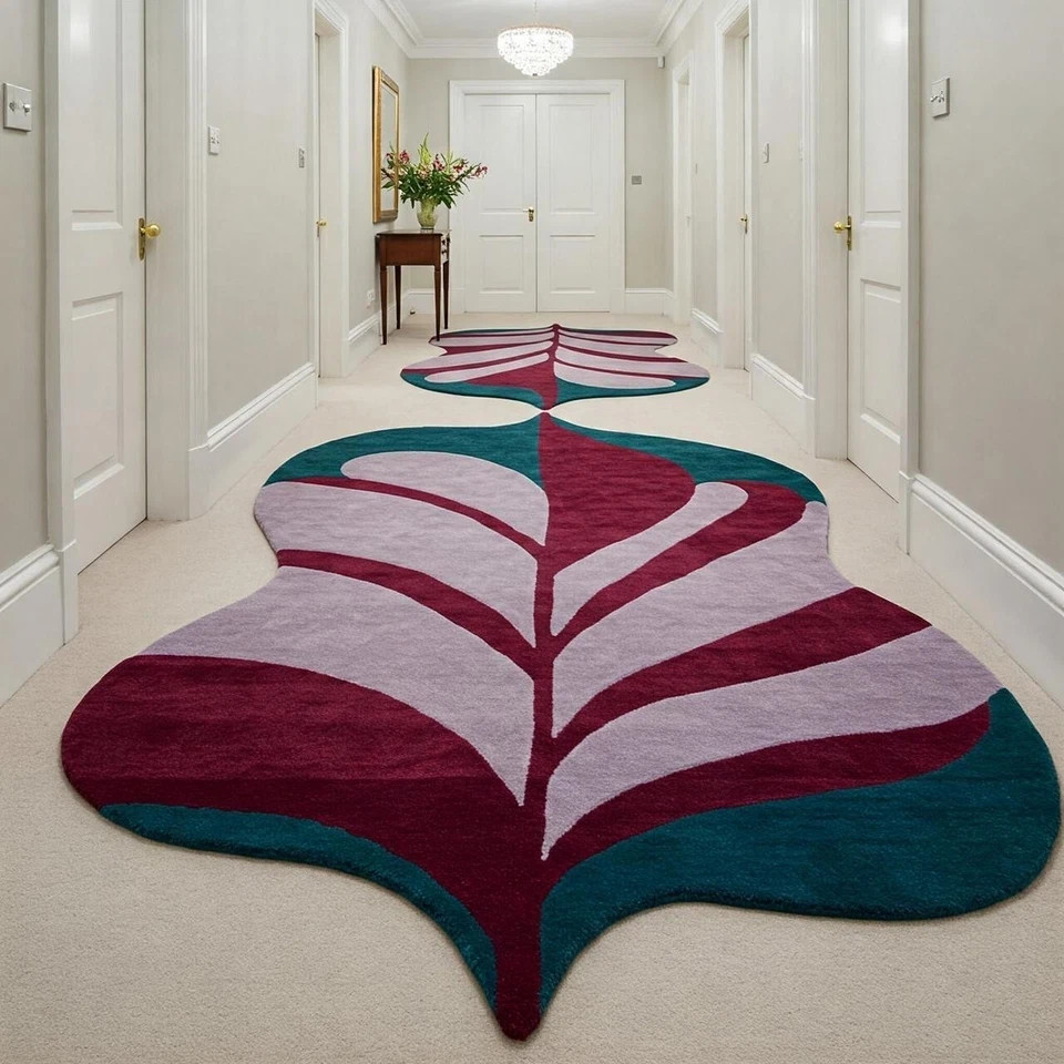 Leaf Shape Its Traditional Design Hand-Tufted Modern 100% Soft Wool Study Room