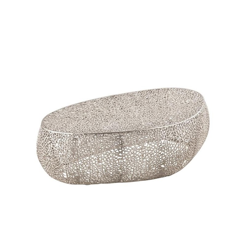 Pemberly Row Oval Shape Coffee Table Made with Aluminum in Silver Color gallery