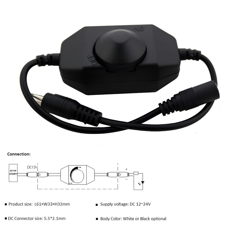 (5-pack) Inline Manual Dimmer Switch for LED Strip Light, Black 5X gallery