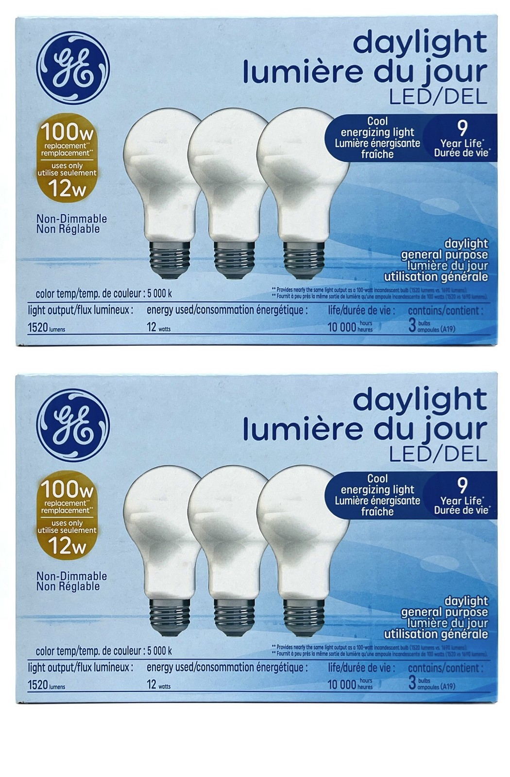 (6 bulbs) GE general purpse LED A19 light bulb, 12 watts, 1520 lumens, replaces gallery
