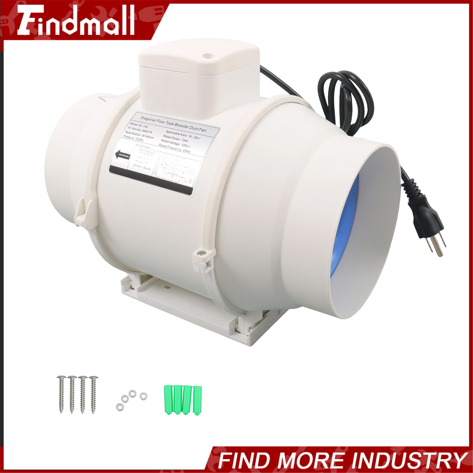 Findmall 6 Inch Duct Fan Inline Ventilation Exhaust Fan 400CFM AC Motor White gallery