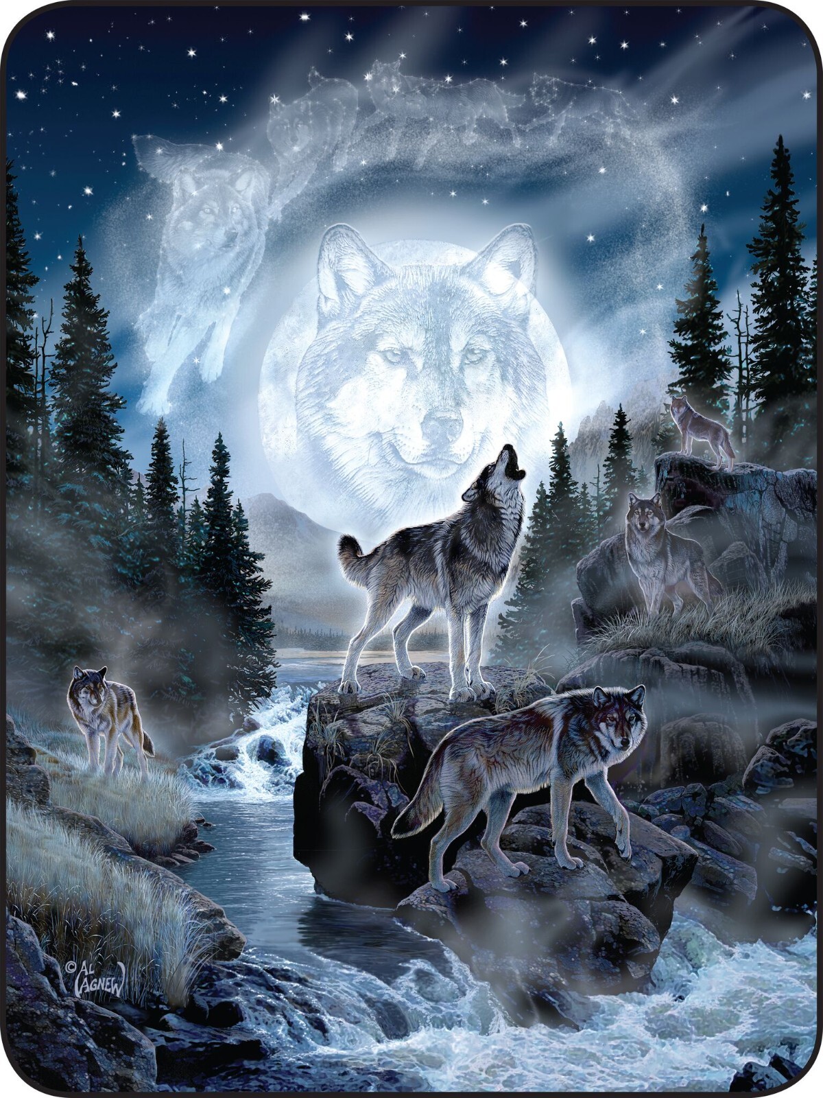 60x80" Wolf Howling Wolves Night Mink Faux Fur Twin Full Queen Throw Blanket gallery