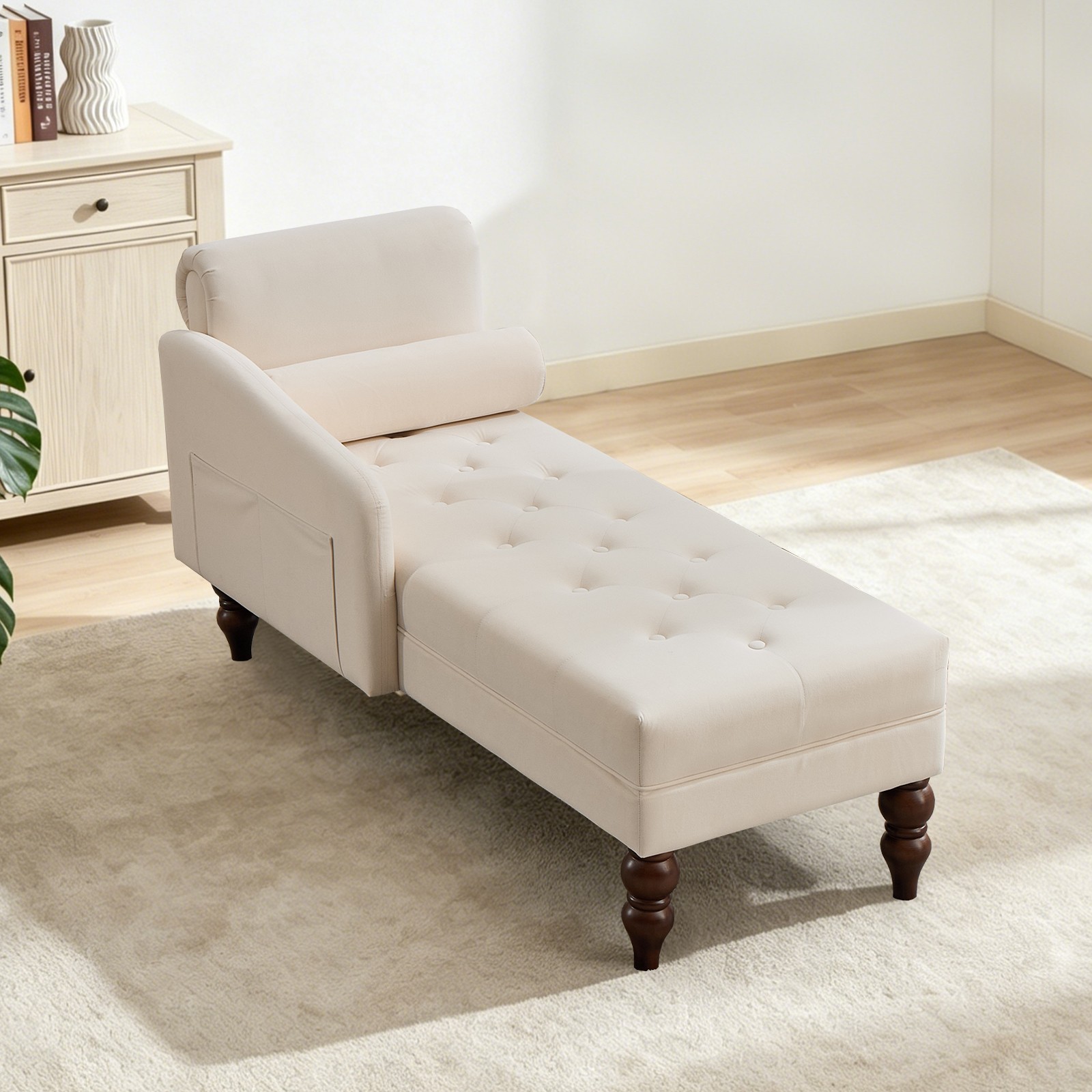 Chaise Lounge Chair Indoor Modern Couch Sofa Bed w/ Round Pillow for Living Room gallery