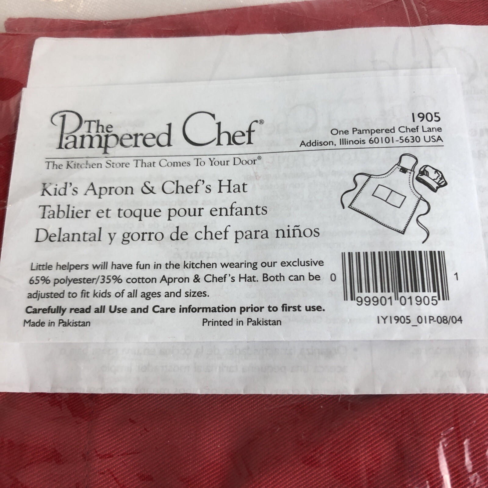 The Pampered Chef Kid’s Children's Apron & Chef’s Hat Set Red #1905 New gallery
