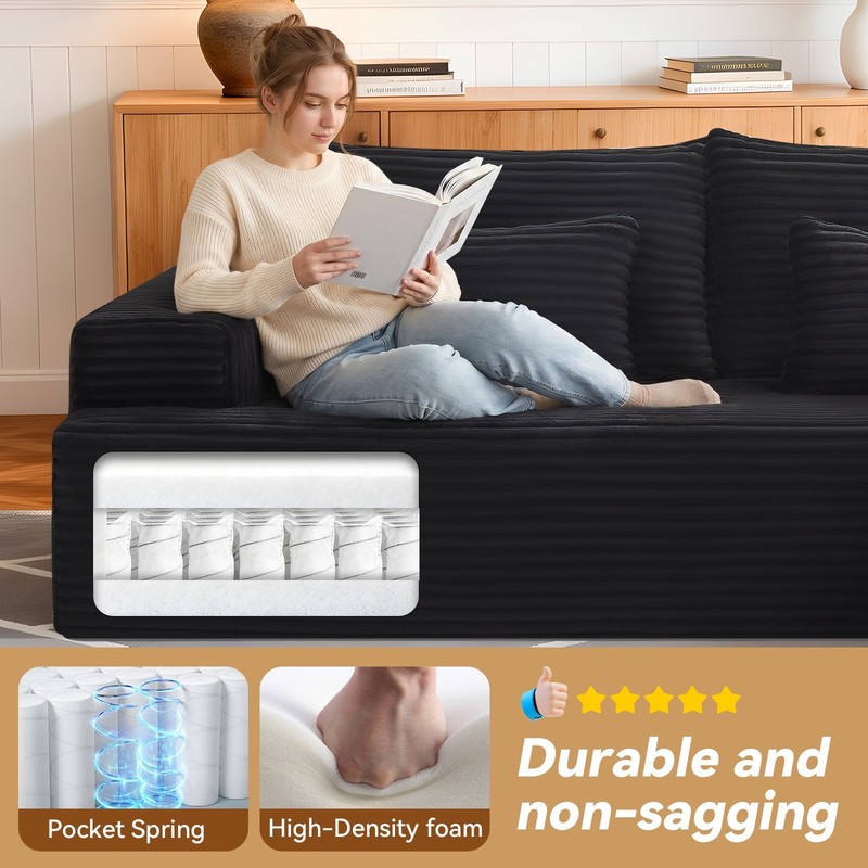 L-Shape Modular Cloud Couch with Movable Ottoman Chaise, Corduroy, No Assembly gallery