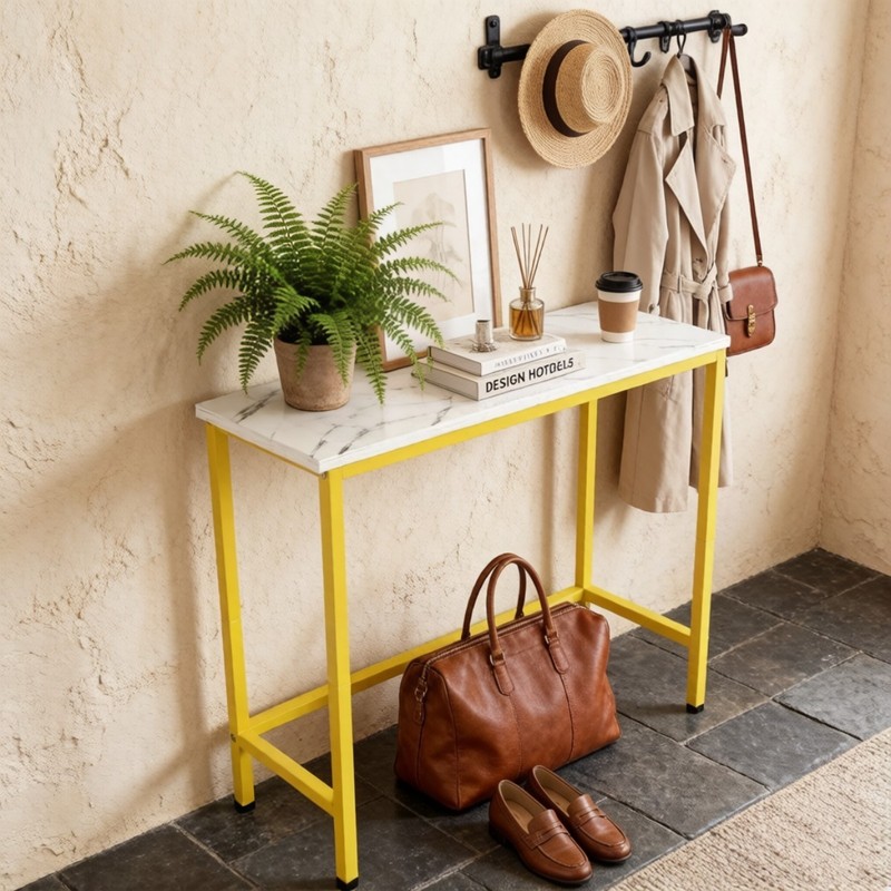 Narrow Console Table MDF Top Golden Metal Frame Slim Sofa Table Storage Shelf gallery
