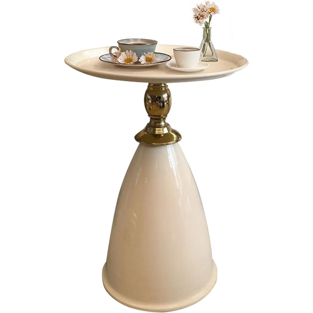 Small Round Pedestal Table Metal Side End Table Vintage Matte Coffee Drink Table gallery