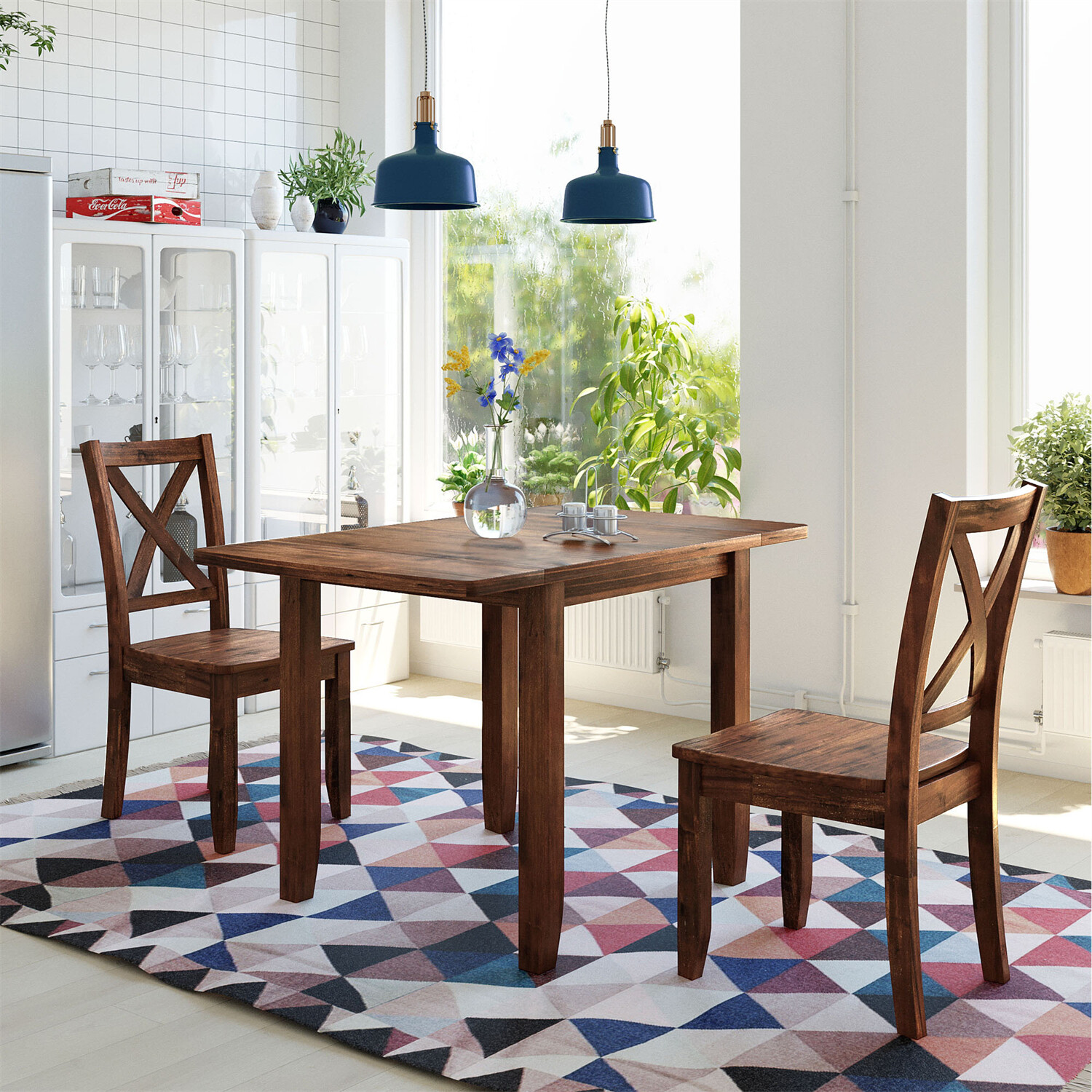 3 Piece Dining Table Set Extendable Table w/ 2 Chair Kitchen Breakfast Furniture gallery
