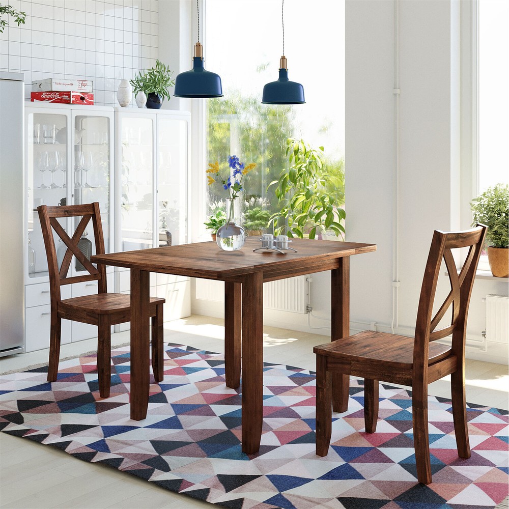 3 Piece Dining Table Set Extendable Table w/ 2 Chair Kitchen Breakfast Furniture