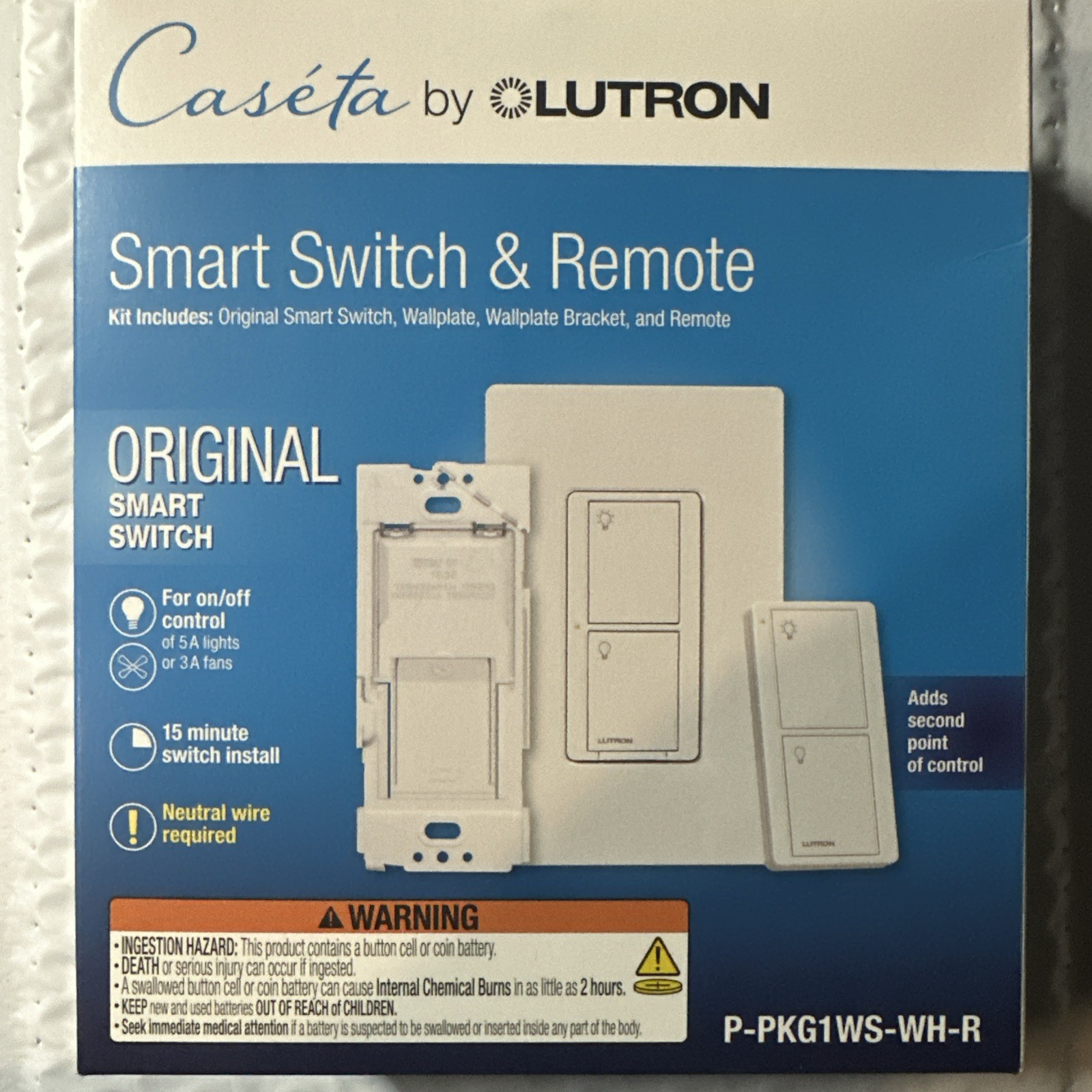 Lutron Caseta Wireless Smart Switch Kit with Remote P-PKG1WS-WH-R - New Sealed gallery