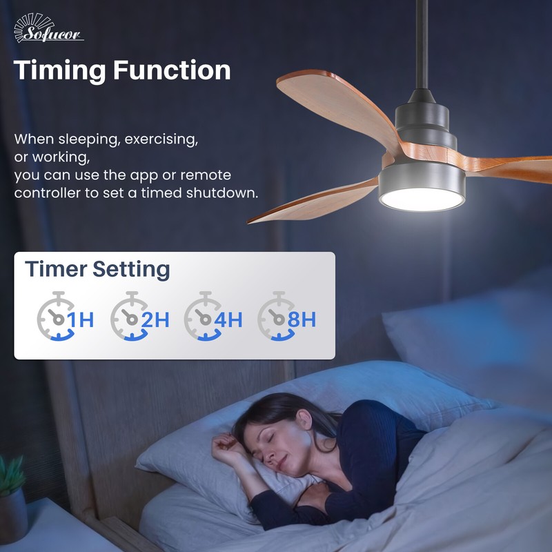 Smart 48in Ceiling Fans with Solid Wood Blades and LED APP/Voice/Remote Control gallery