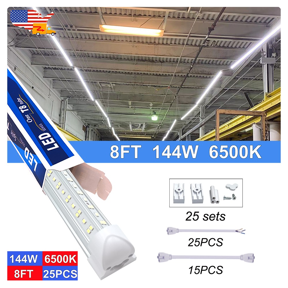 8 Foot Led Shop Lights 25 Pack T8 Integrated Fixture 144W 18000Lm 6500K Bulbs gallery