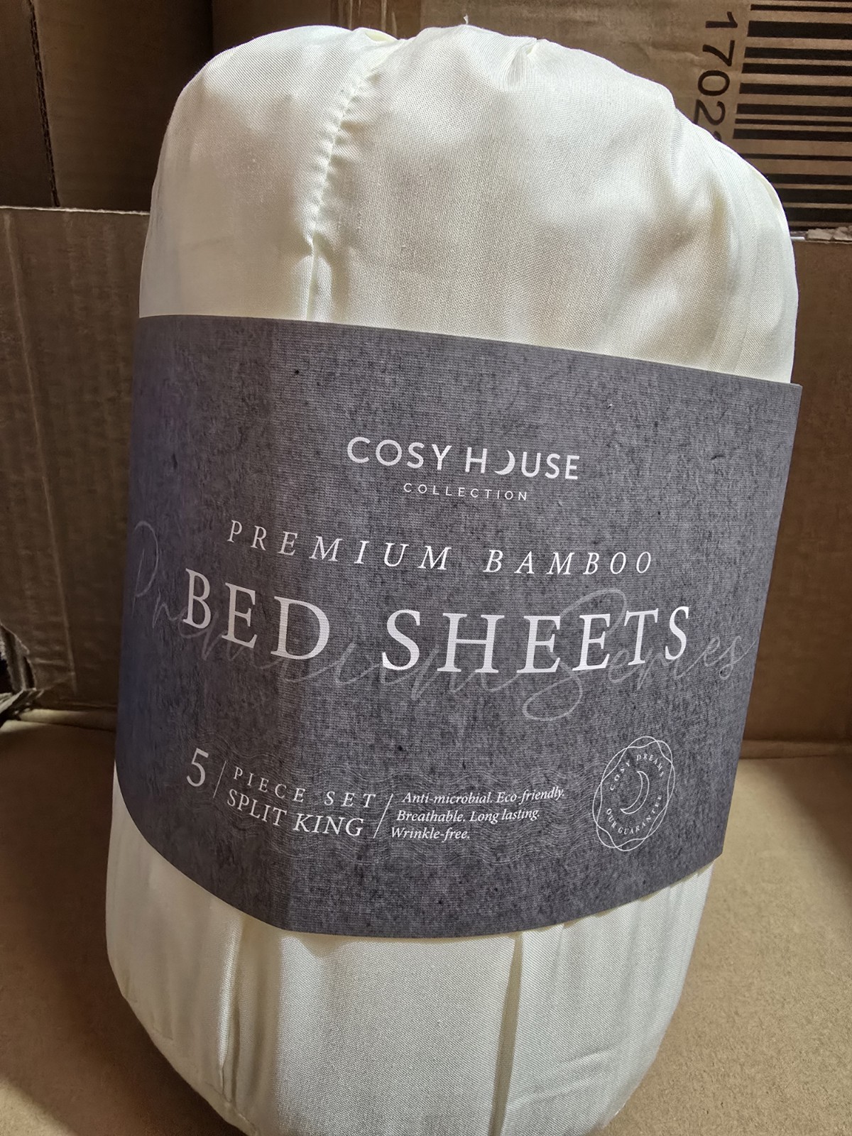 Cosy House Collection Bamboo SPLIT KING 5pc Sheet Set Corner Straps CREAM gallery