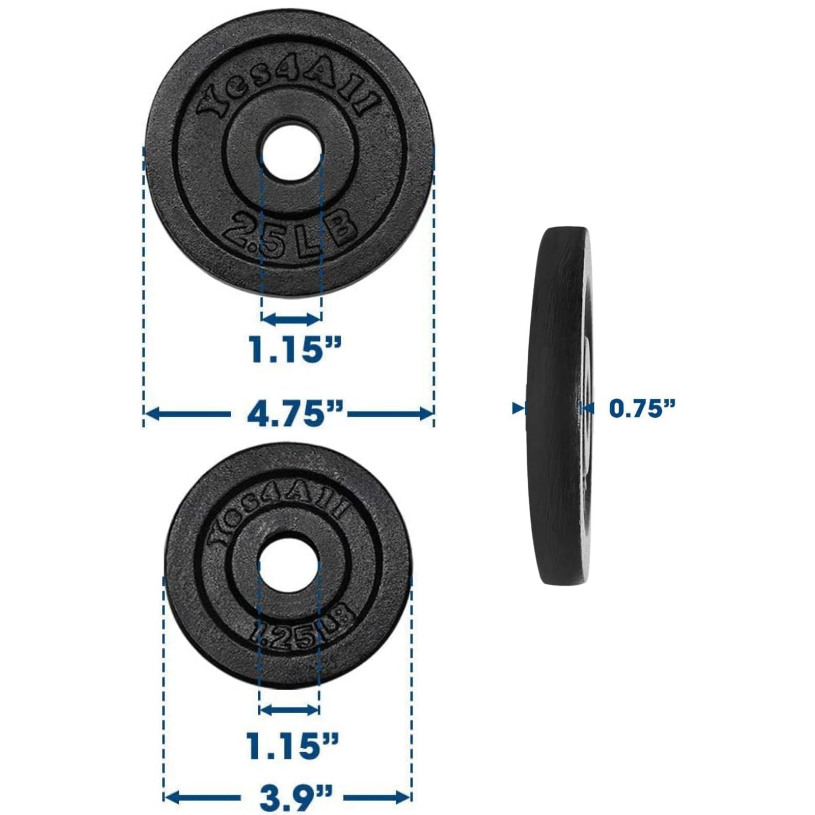 Yes4All 1.15 Inch Cast Iron Weight Plate - Ideal For Dumbbell Handle Strength gallery