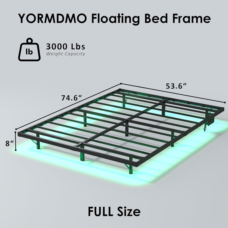 Full Size Floating Bed Frame with LED Lights & Charging Station, Easy Assembly gallery