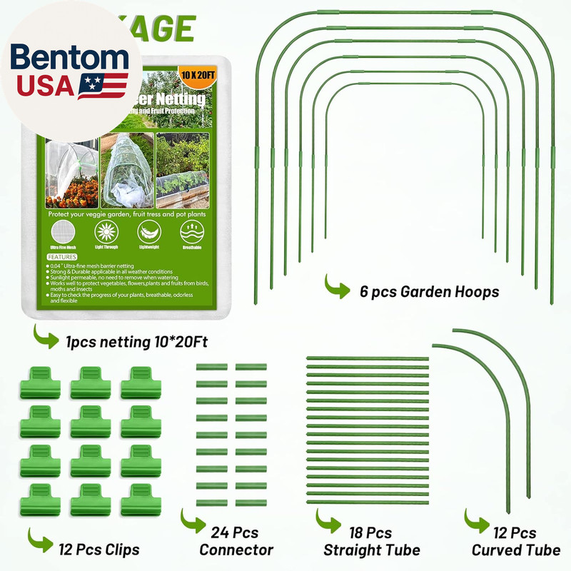 67Pcs Garden Mesh Netting Kit,6 Sets Wide Garden Hoops with 10X20 Ft Garden Cove gallery