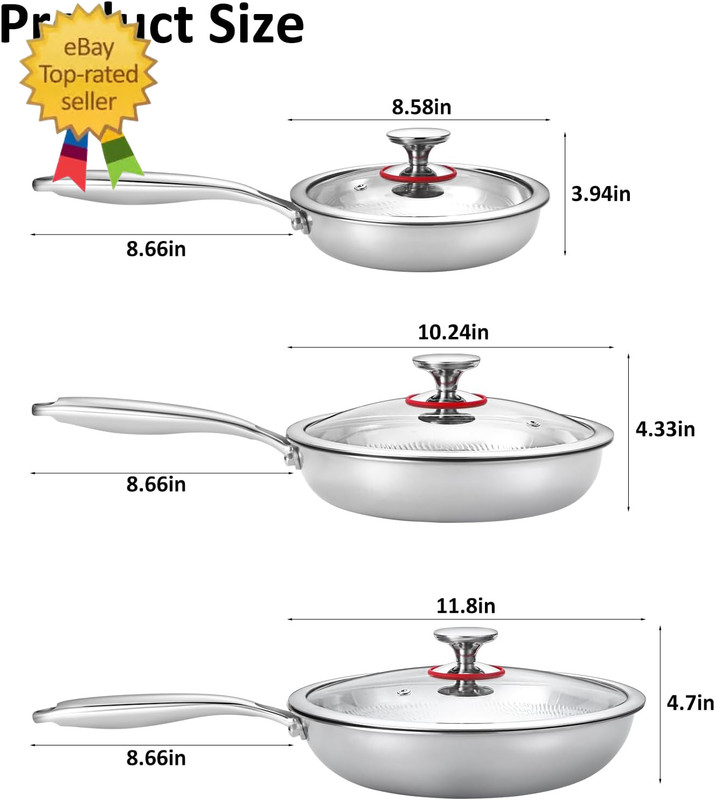 Titanium Non-Stick Frying Pan with Lid, 8, 10, and 12 Inch Hammered Nonstick gallery