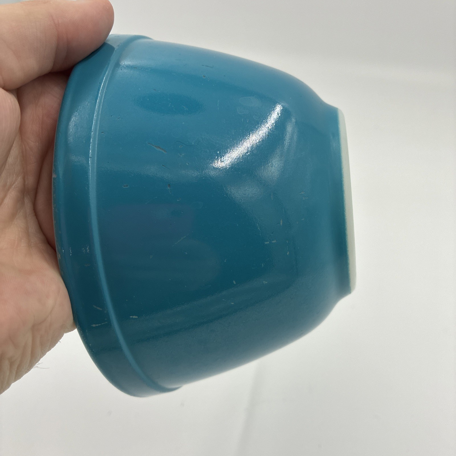 Pyrex Mixing Bowl Nesting Blue Rainbow Primary Color 401 Glass Vintage MCM USA gallery
