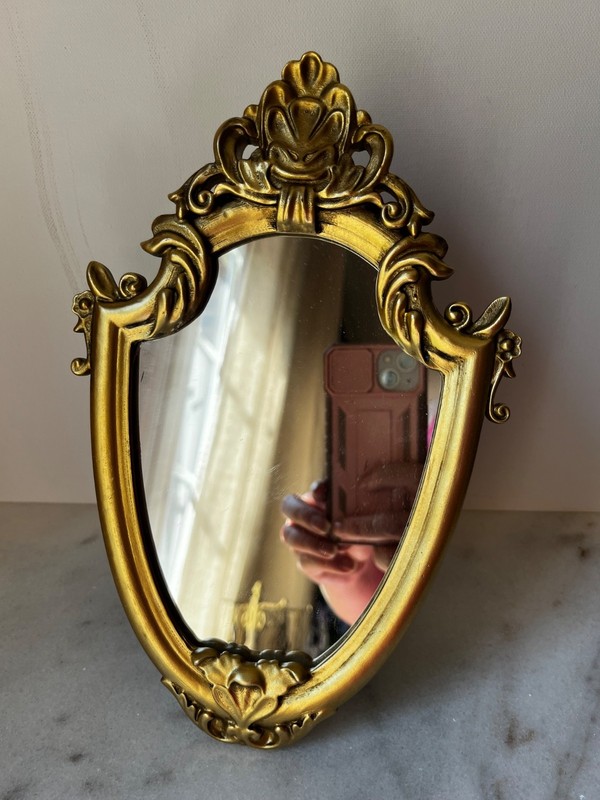 ORNATE Gold ornate Easel Back Table Top Easel Mirror 10”x6.5” gallery