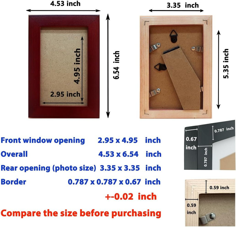 3X5 Inch Solid Wood Picture Frames Red | Acrylic Front | Back Loading Design | H gallery