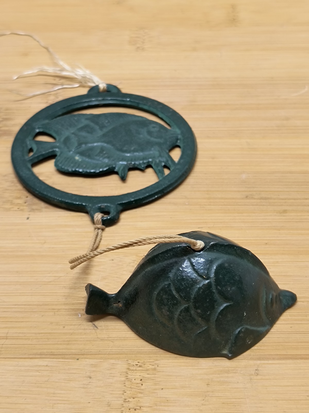 Cast Iron Fish Wind Chime Hunter Green VTG Rare Cast gallery