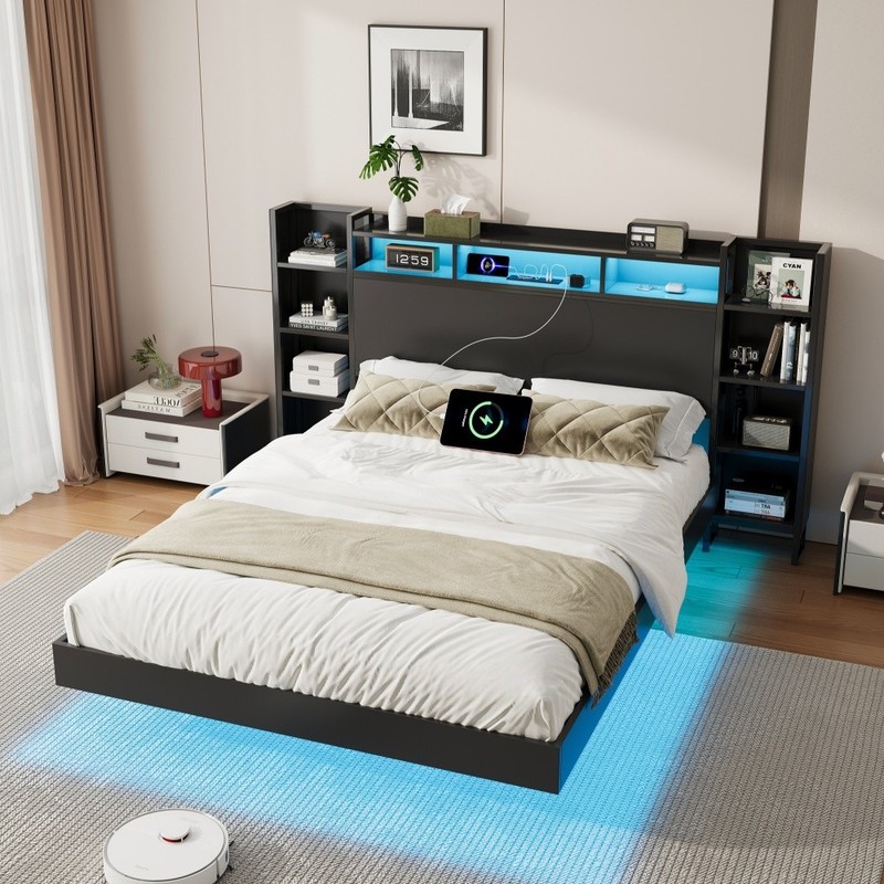Full Floating Bed Frame with Charging , Storage Heavy Duty Metal Platform Bed gallery