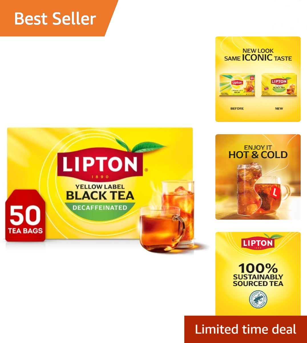 Lipton Decaf Black Tea Bags - Caffeine-Free, 50 Count, Perfect for Hot or Iced gallery