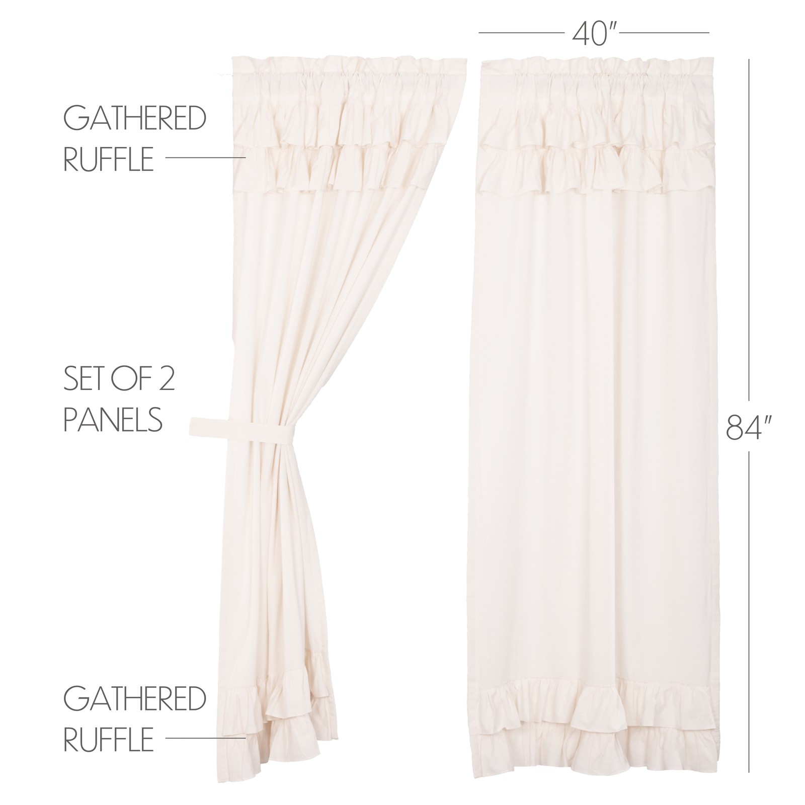 Farmhouse 84"x40" Panel Pair Creme Rod Pocket Simple Window Curtains VHC Brands gallery