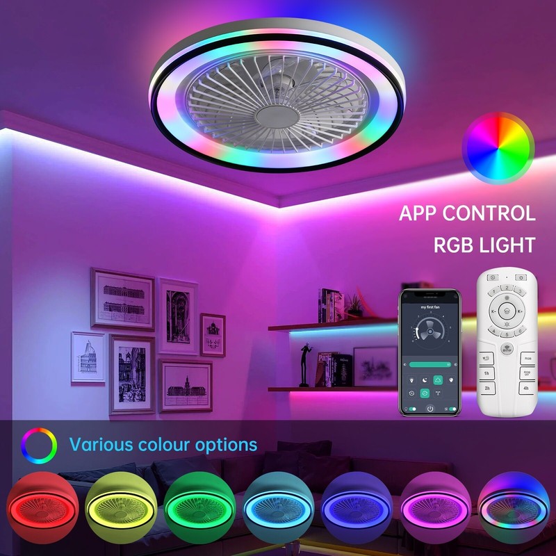 Sofucor 19'' RGB LED Ceiling Fan with Light & APP & Remote Control Reversible gallery