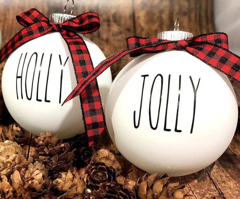 Secular Ornament Set - 6 Shatterproof Matte White Bulbs With Black Lettering gallery