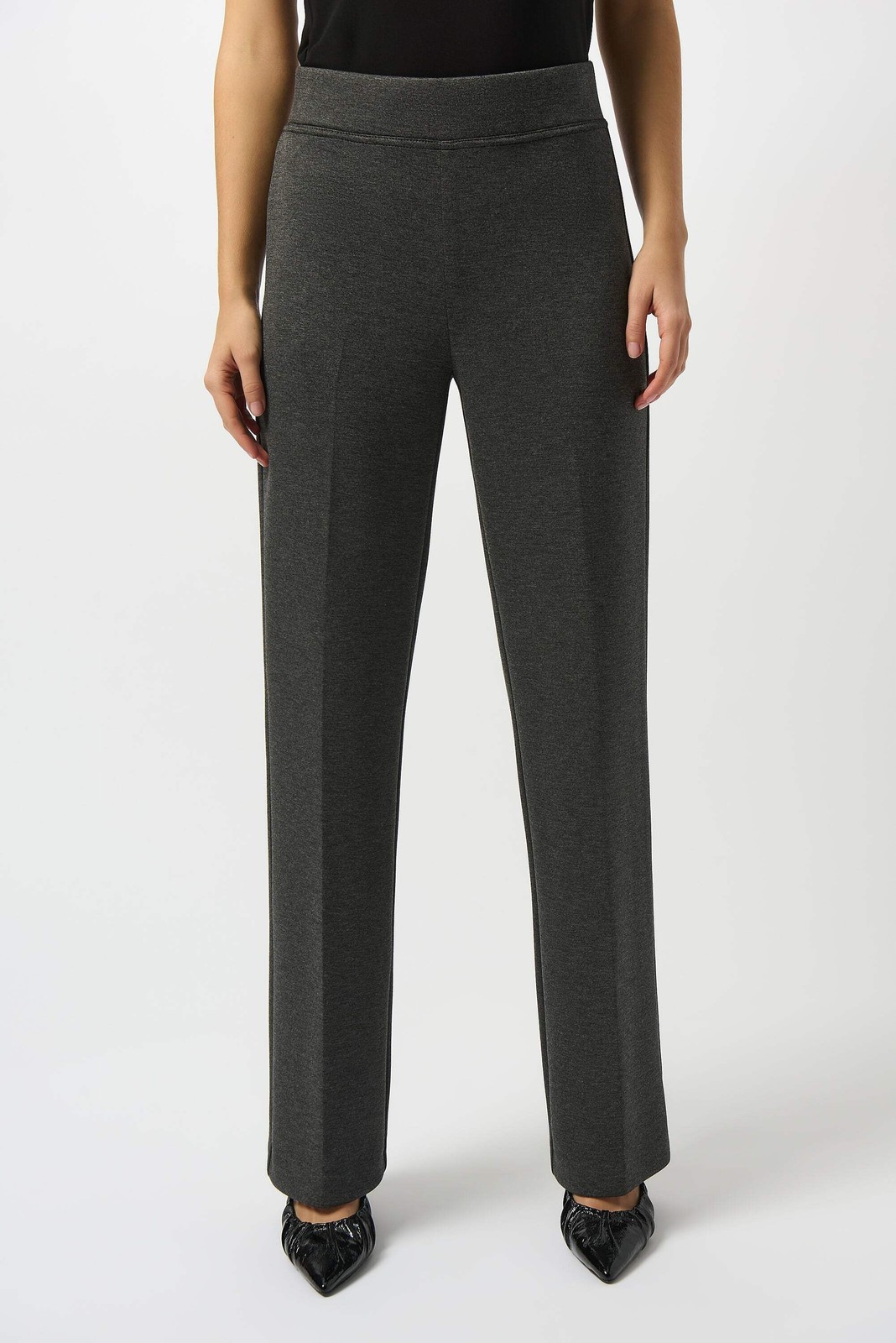 Joseph Ribkoff Grey Melange Mid-Rise Pull On Wide Leg Pants 253300-R gallery