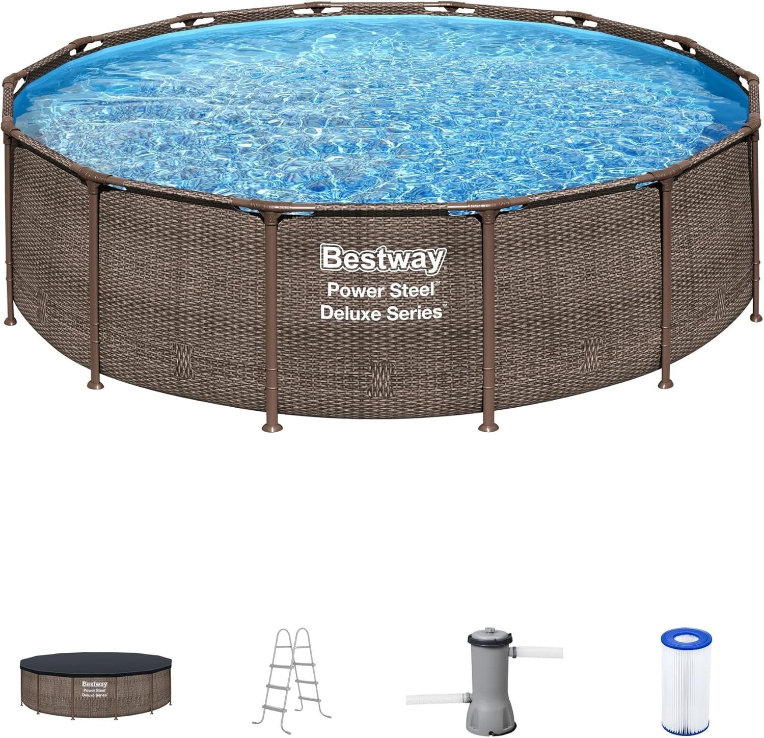 Above Ground Pool Set, 14ft x 42in Power Steel Round w/ Pump, Ladder & Cover gallery