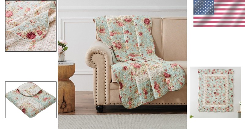 Durable 100% Cotton Quilted Throw Blanket - 50 x 60 Inches in Antique Rose gallery