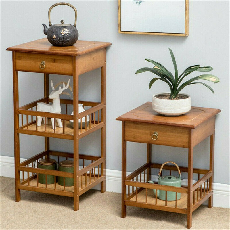 Bamboo Side Table Bedside Couch Chairside End Table Multipurpose Nightstand Draw gallery