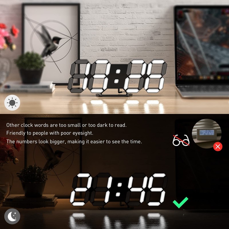 3D LED Clock Desk Alarm Clock Wall Clock with Remote Control, 9.7" LED Electr... gallery