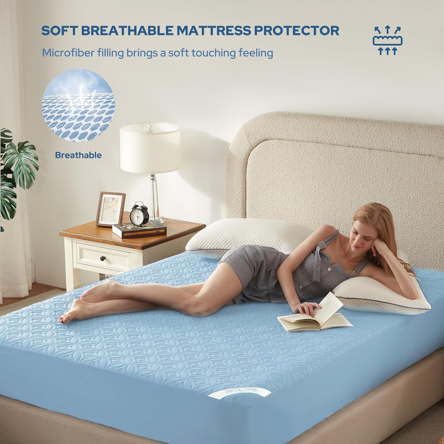 Twin Waterproof Mattress Protector Deep Pocket 6-15 Inch Sky Blue gallery