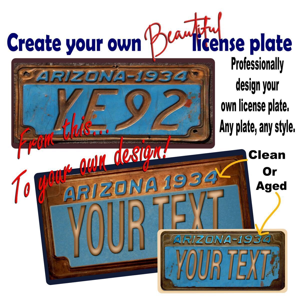 1934 Arizona Professional Custom License Plate Any State Rare Rusted Vintage gallery
