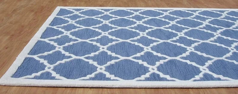 Modern Blue Loop & Cut Pile Hand Tufted 100% Woolen Handmade Area Rug/Carpet gallery