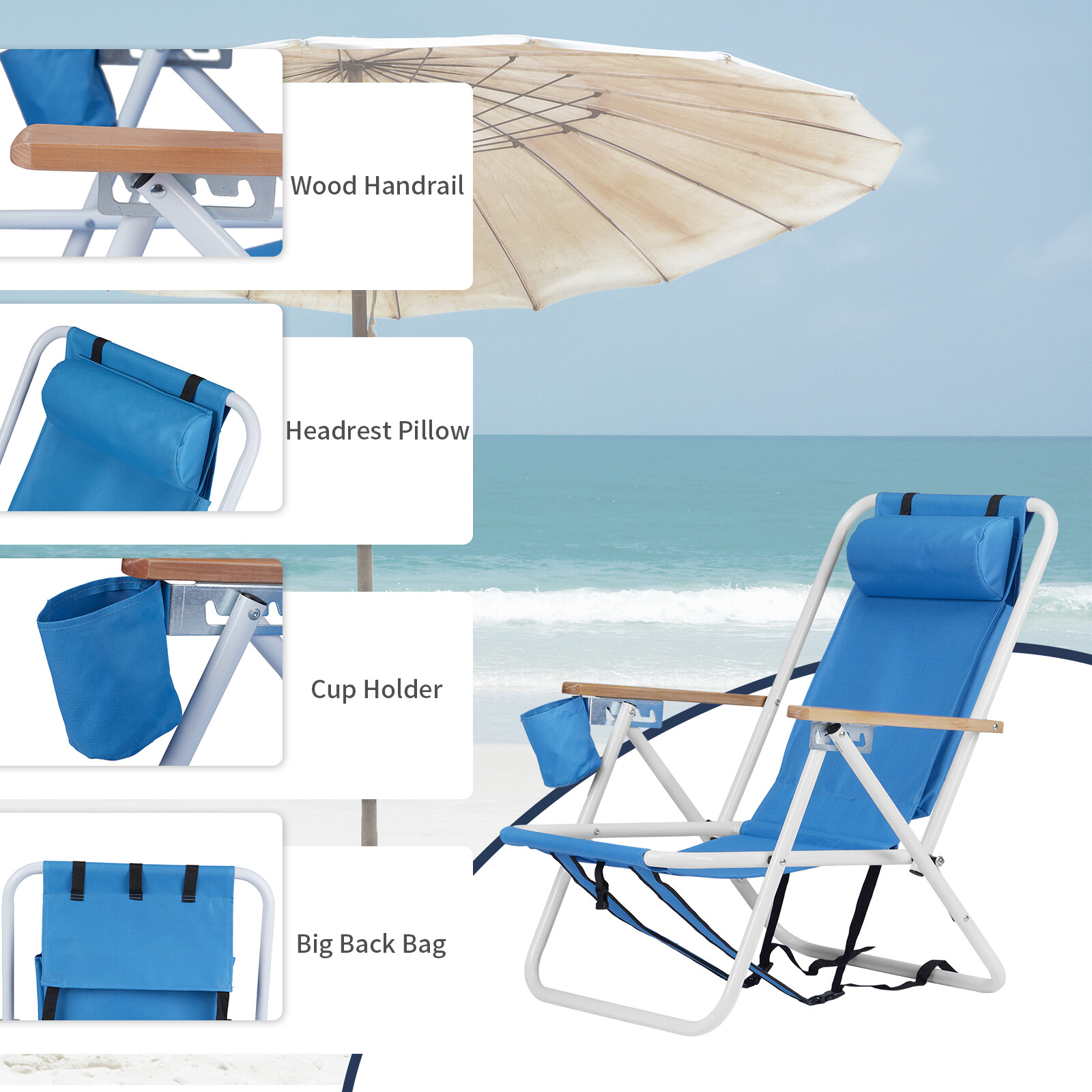 1-2 Pack Backpack Beach Chair Folding Portable Camping Chair With Cup Holder gallery