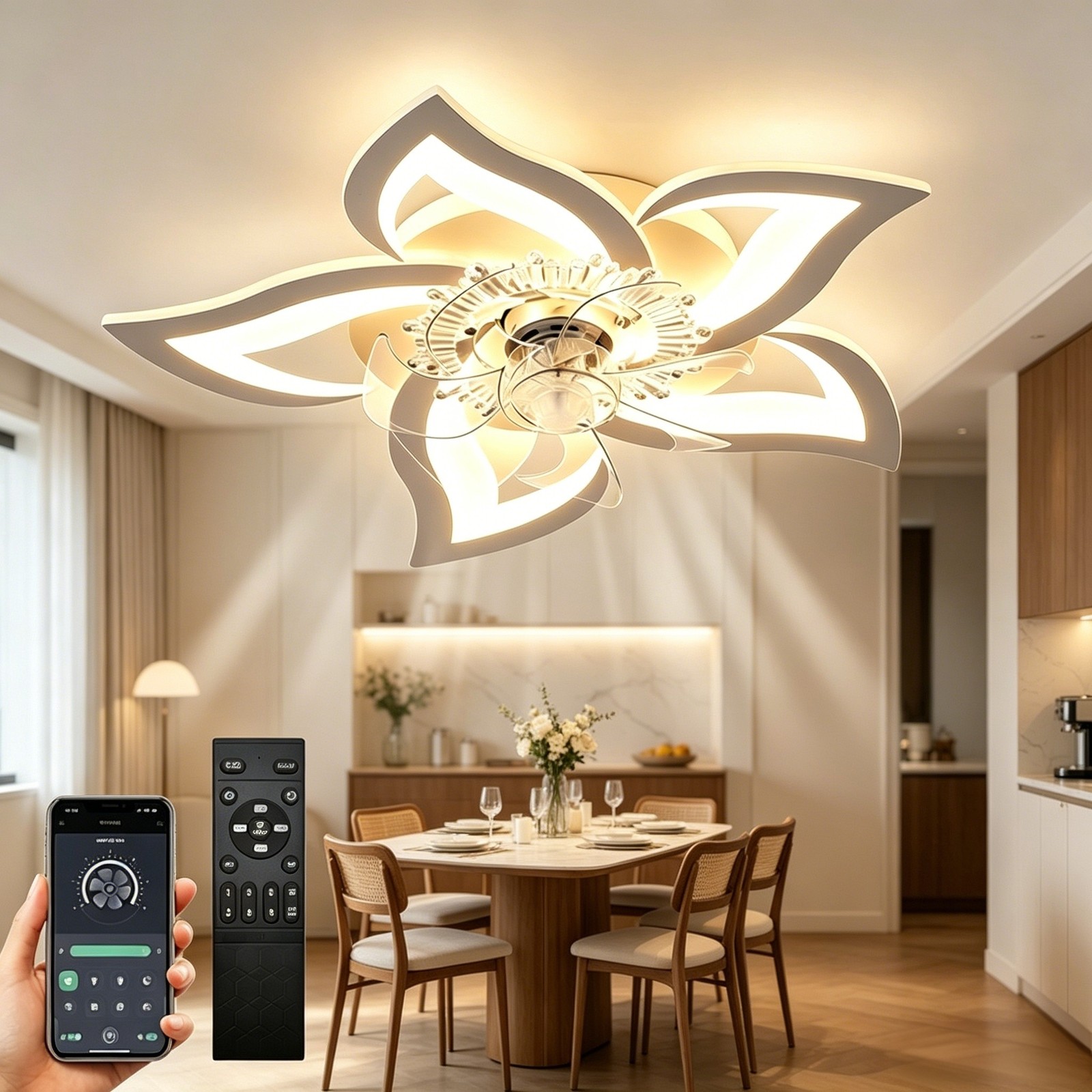 Room LED Ceiling Fan Light Dimmable Silent Fan Remote APP Timer Living Bedroom gallery