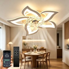 Room LED Ceiling Fan Light Dimmable Silent Fan Remote APP Timer Living Bedroom