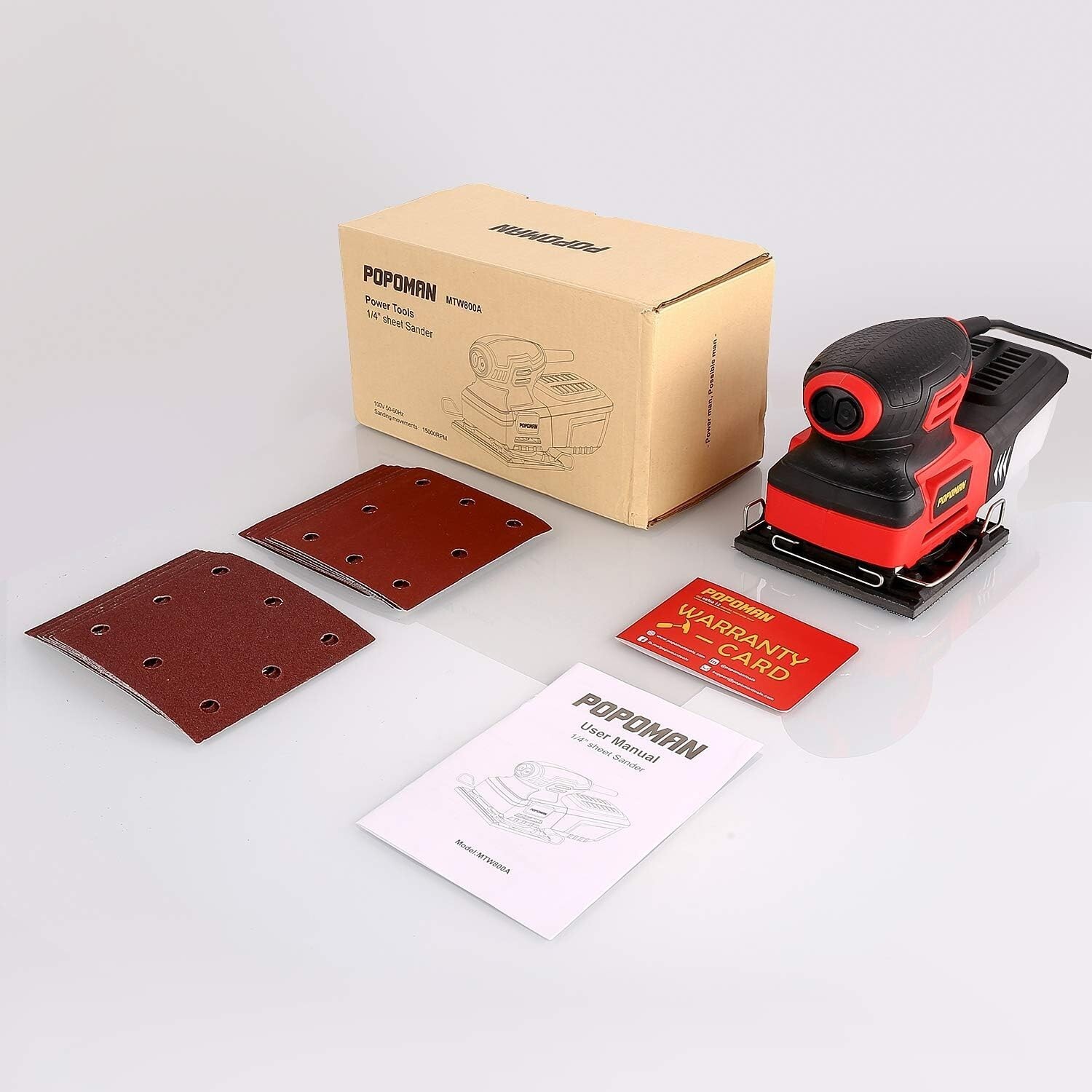 Popoman Electric Sander, 1/4 inch Sheet, 13,500 OPM, 2 Amp, Corded MTW800A-240W gallery