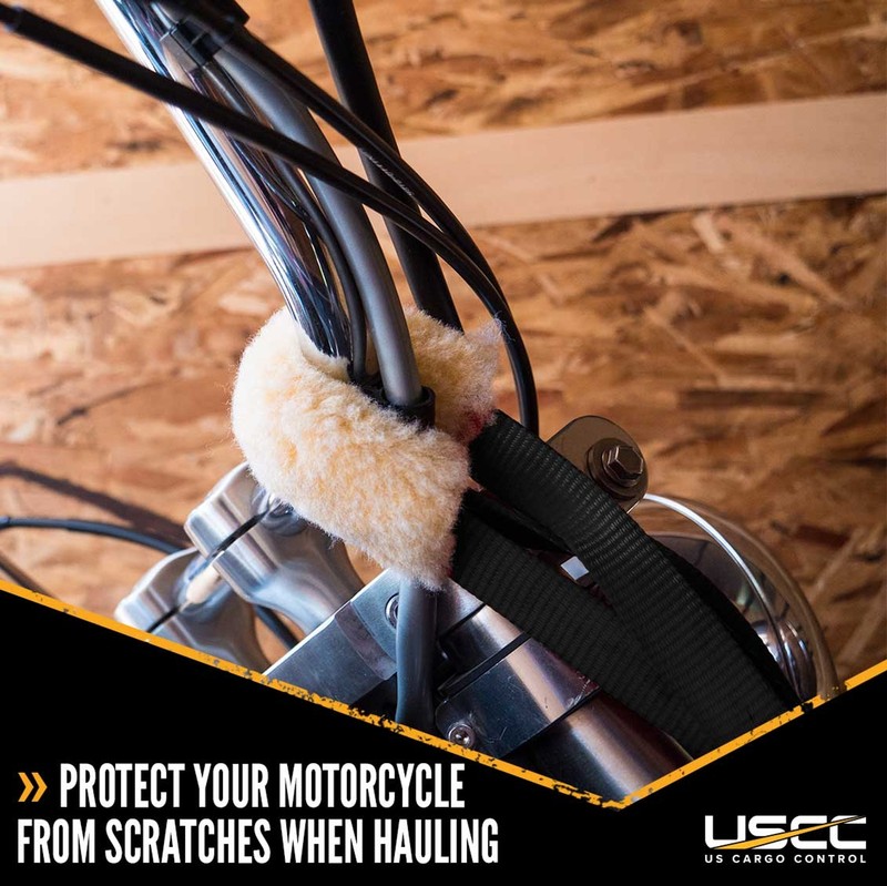 USCC Soft Motorcycle Handlebar Straps - w/Plush Wool Cover - 1" X 18" - Black gallery