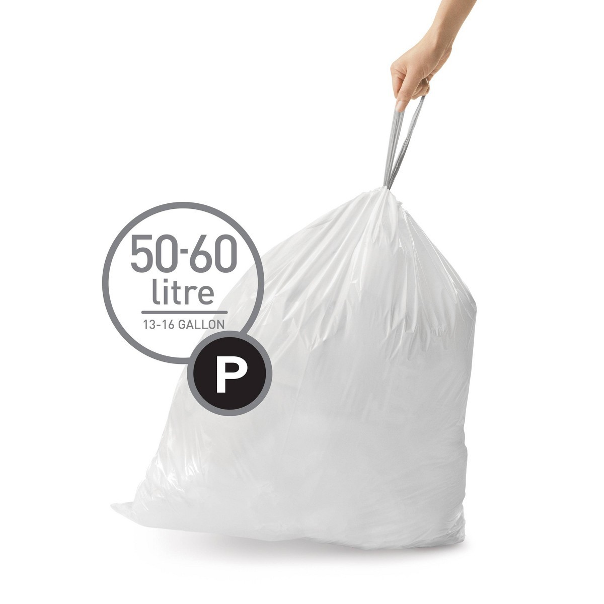 simplehuman 50-60L Code P Custom Fit Kitchen Trash Bag Liners 3 Quick 60ct gallery