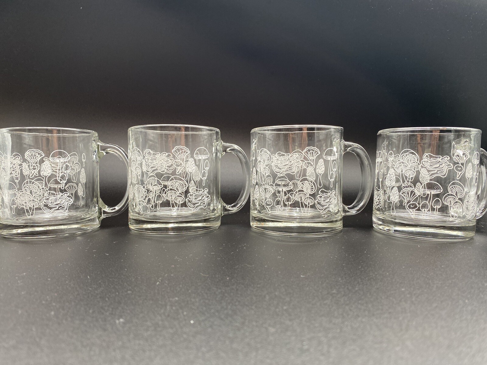 Libbey 13oz Glass Coffee Mug With White Mushrooms 🍄‍🟫 Set Of 4 gallery